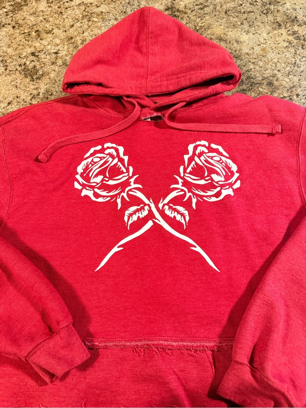 Red Hoodie with White Rose Graphic